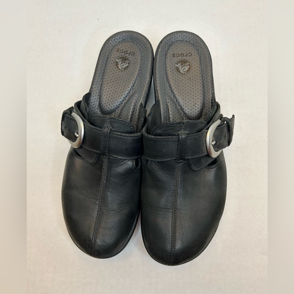 Crocs Women's Size 10 Shoes Cobbler Buckle Clog Mules Black Leather 15513 - Picture 8 of 11